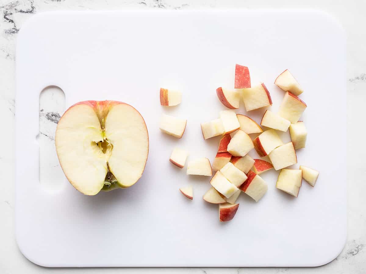 Chopped apple on a cutting board