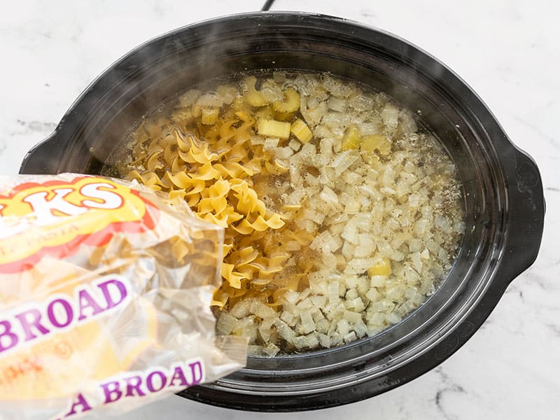 Add egg noodles to slow cooker