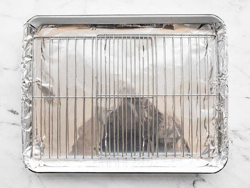 Prepared baking sheet with foil and a wire rack